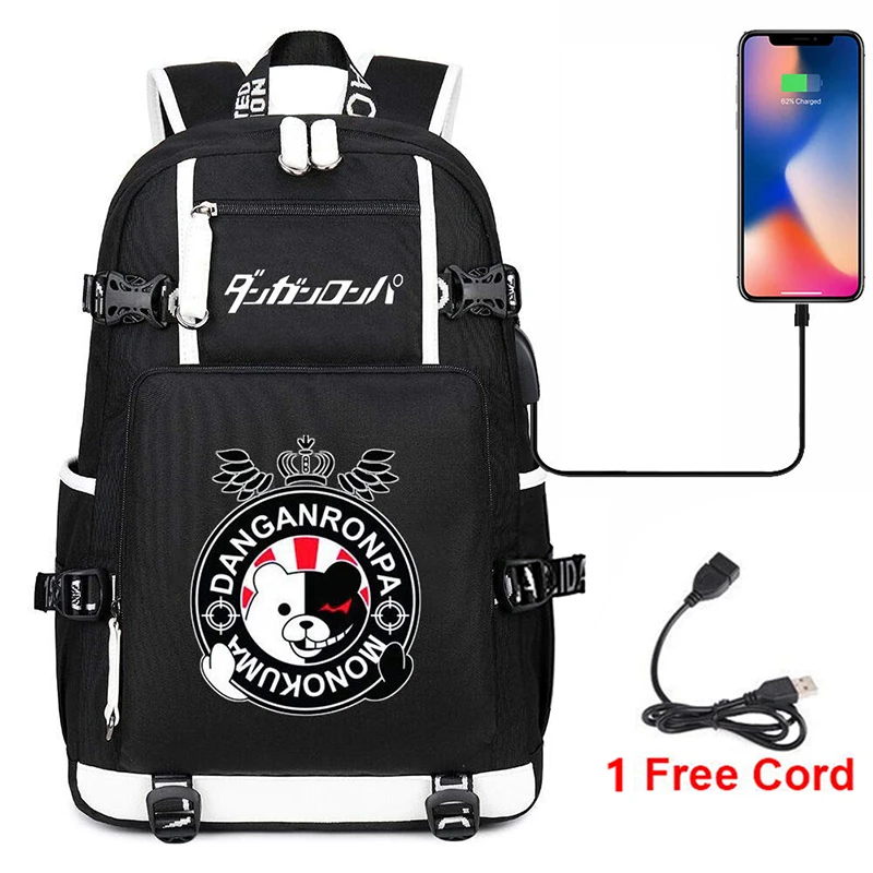 

Рюкзак Danganronpa с USB-портом для зарядки, женский рюкзак для ноутбука, школьный рюкзак