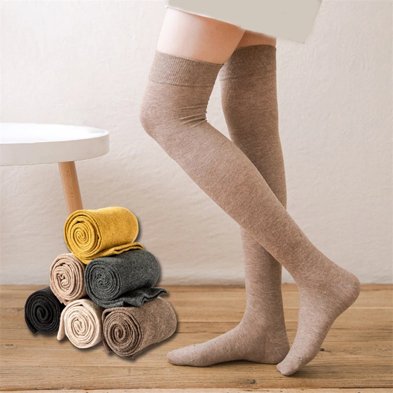 

Women Stockings Winter Solid Color Cotton Knee High Socks Ins Fashion Girls Jk Calf Slim Long Socks Female чулки носки женские