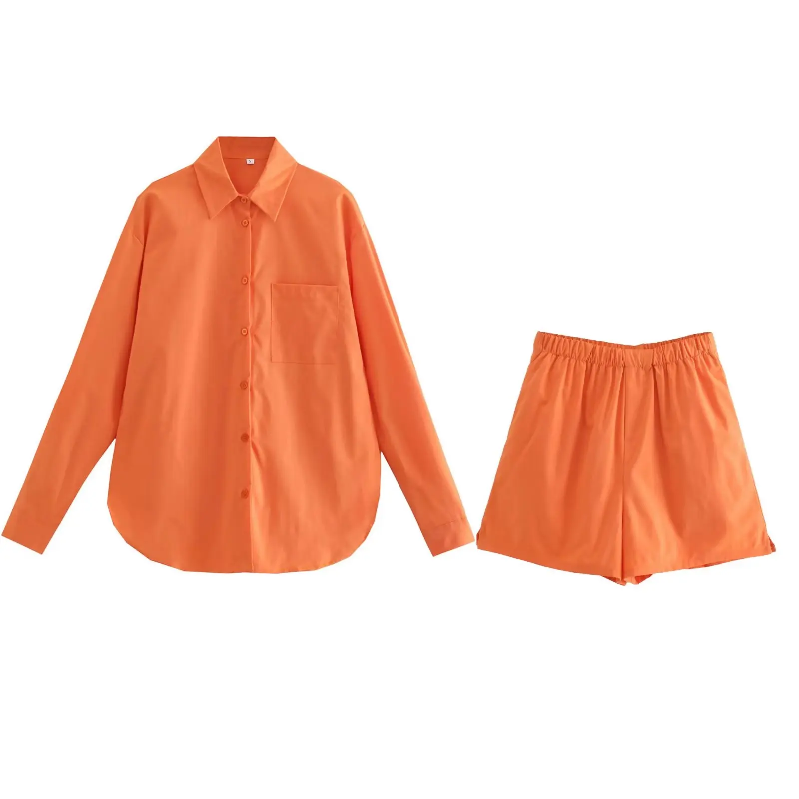 

Set Women 2 Pieces 2023 New Fashion Cotton Orange Blouses Vintage Cotton Shorts Orange Female Shirts Chic Tops