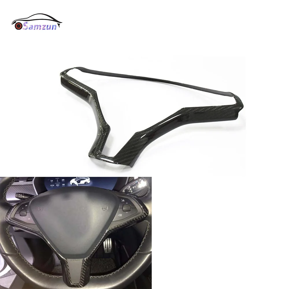 

For Tesla Model X S Car Accessories Real Carbon Fiber Steering Wheel Trims Panel Cover ModelS ModelX Steering Center Protector
