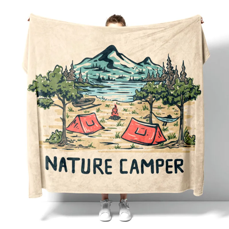 

Summer Happy Camper Korea Case Plaid Throw Blanket Beige Gift Set Tapestry Sofa Cover Fluffy Soft Couch Decoration Nap Foot Warm