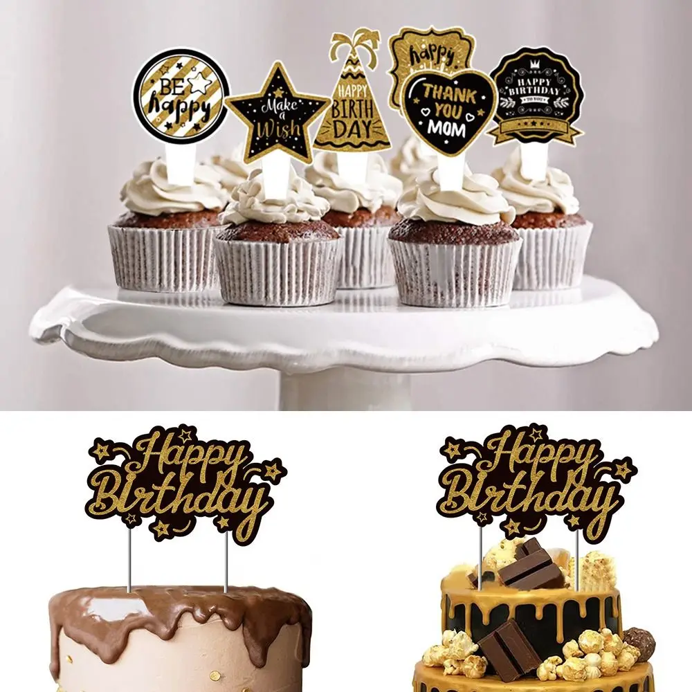 

Набор украшений из черного золота, искусственные принадлежности, Топпер для кексов, украшение для дня рождения, фотореквизит, баннер на день рождения