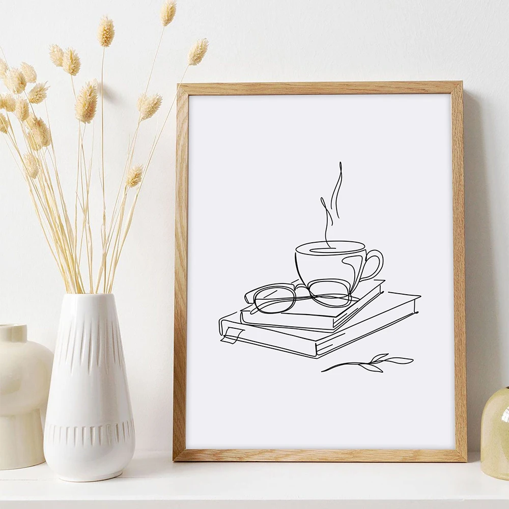 Кофейная абстрактная девушка Книга линия рисунок Художественная печать черный
