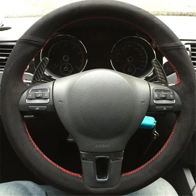 

Черный замшевый чехол на руль автомобиля для Volkswagen Golf 6 Mk6 VW Polo Sagitar Bora Santana Jetta Mk6, аксессуары для салона автомобиля