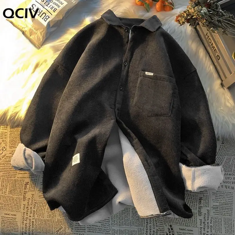 Corduroy shirt men plus velvet thick long-sleeved shirts trend loose Korean fashion warmth casual oversize tops wild man clothes