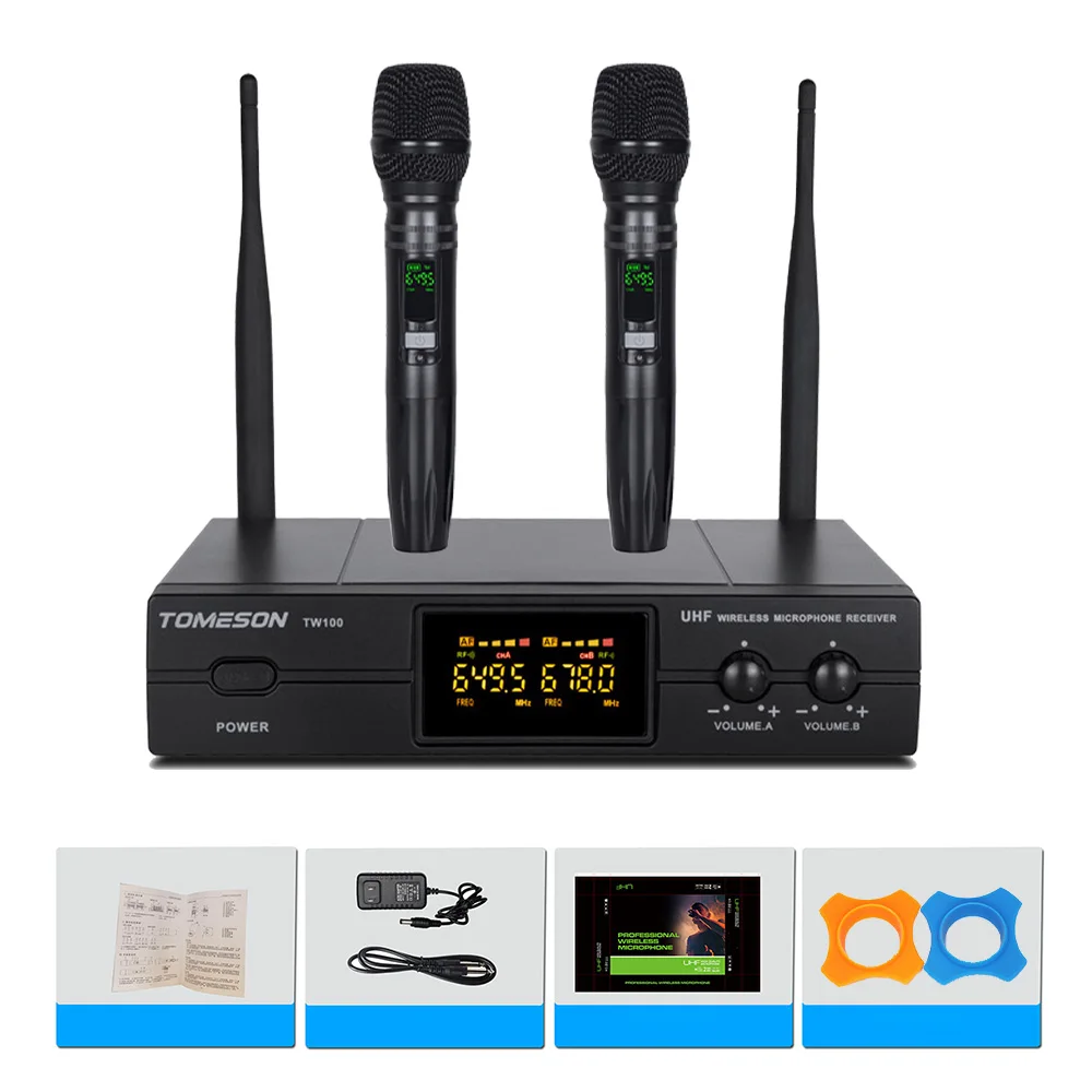 Wireless Microphone Mic for Party Karaoke Church Show Wedding Meeting Handheld Dual Channels Uhf Fixed Frequency Dynamic Mic