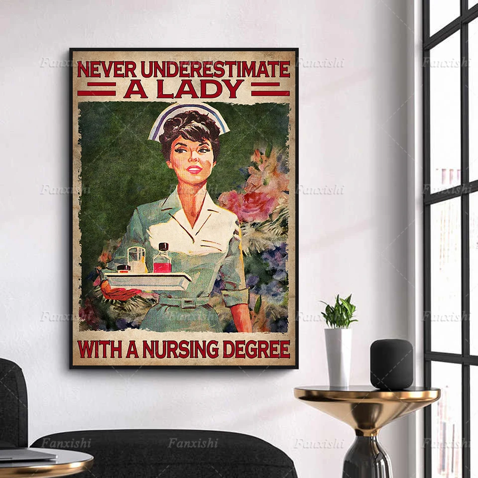 

Never Underestimate A Lady With A Nursing Degree Picture Home Decor Modular Canvas Painting Modern Printed Poster Retro Wall Art