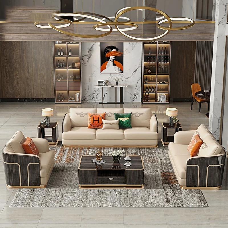 

Italian Light Luxury Leather Sofa Large Family Designer Postmodern Hong Kong Bentley Living Room Sofa 123 Combination