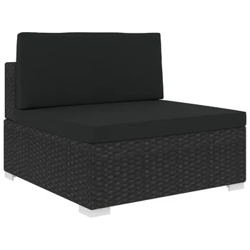 Patio Outdoor Chairs Deck Outside Porch Furniture Set Balcony Sectional Middle Seat with Cushions Poly Rattan Black