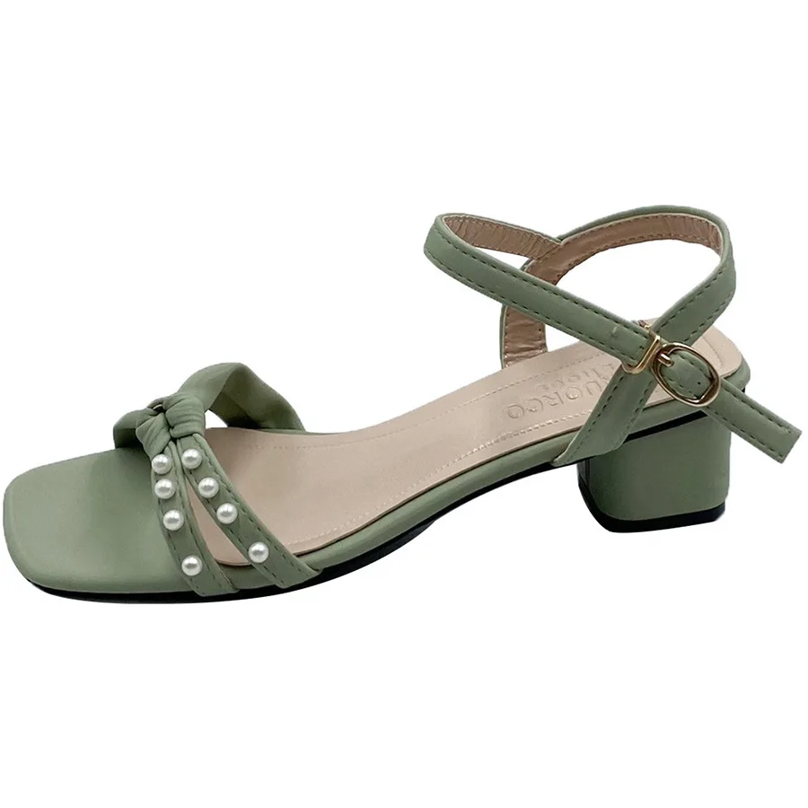 

Сандалии женские на высоком каблуке, повседневные Элегантные босоножки с пряжкой, однотонные, с жемчугом, карамельные цвета, лето 2022