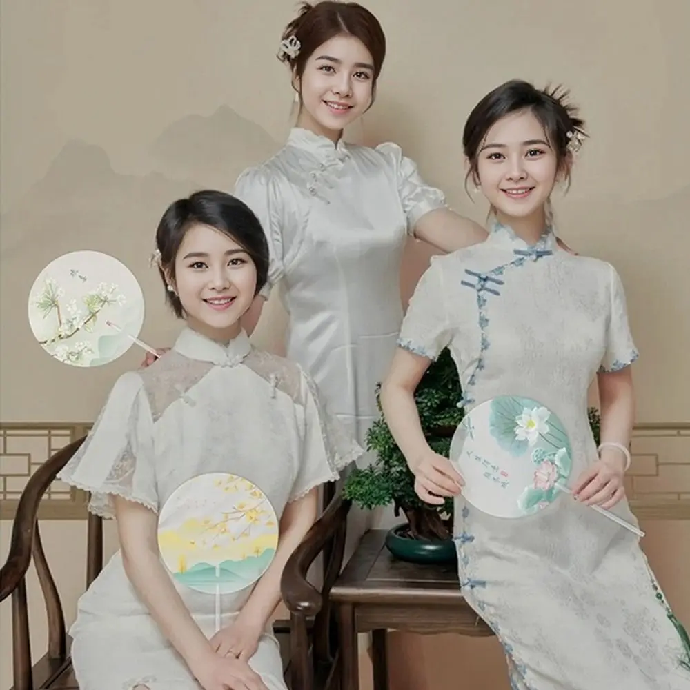 Круглый Ручной Веер В Античном Стиле Полупрозрачный С Длинной Ручкой Китайский