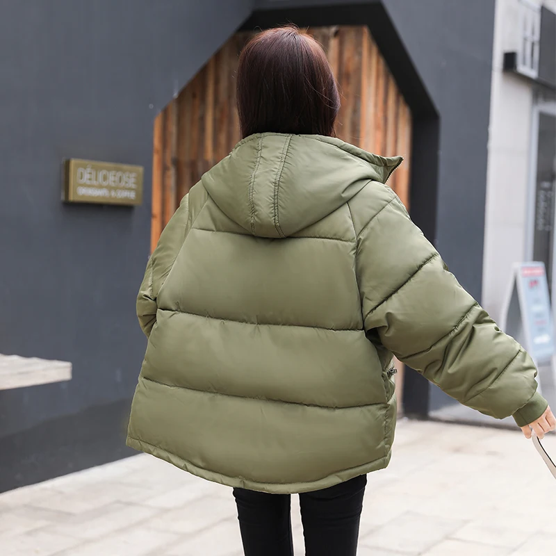 Thicken Woman Parkas Solid Loose Women's Winter Puffer Jacket Plus Size Korean Style Hooded Stand Collar Casual Overcoat Female