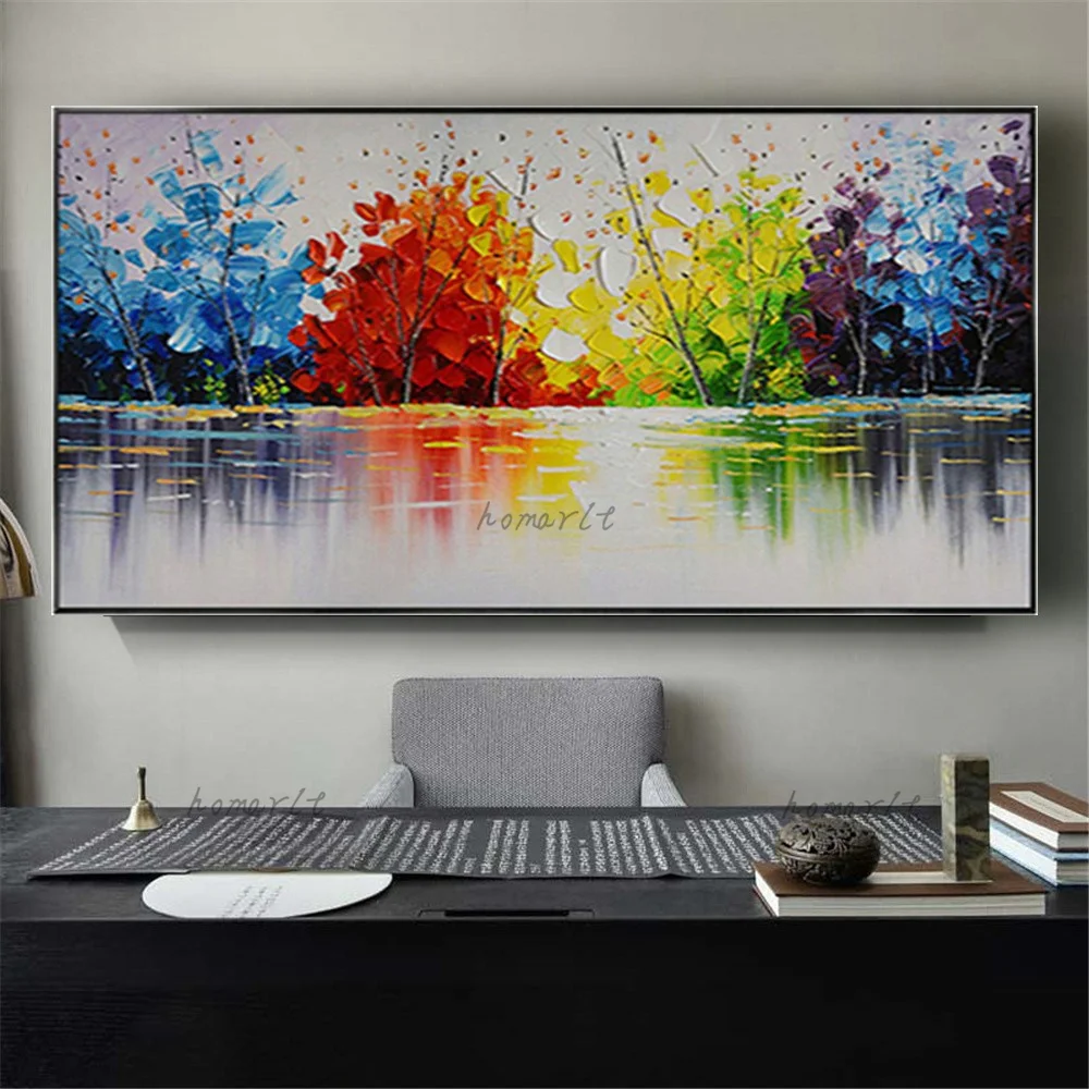 

100% Hand-Painted Abstract Oil Painting On Canvas Modern Art Decor Wall Paintings Trim Living Room Horizontal Panel Tree Mural