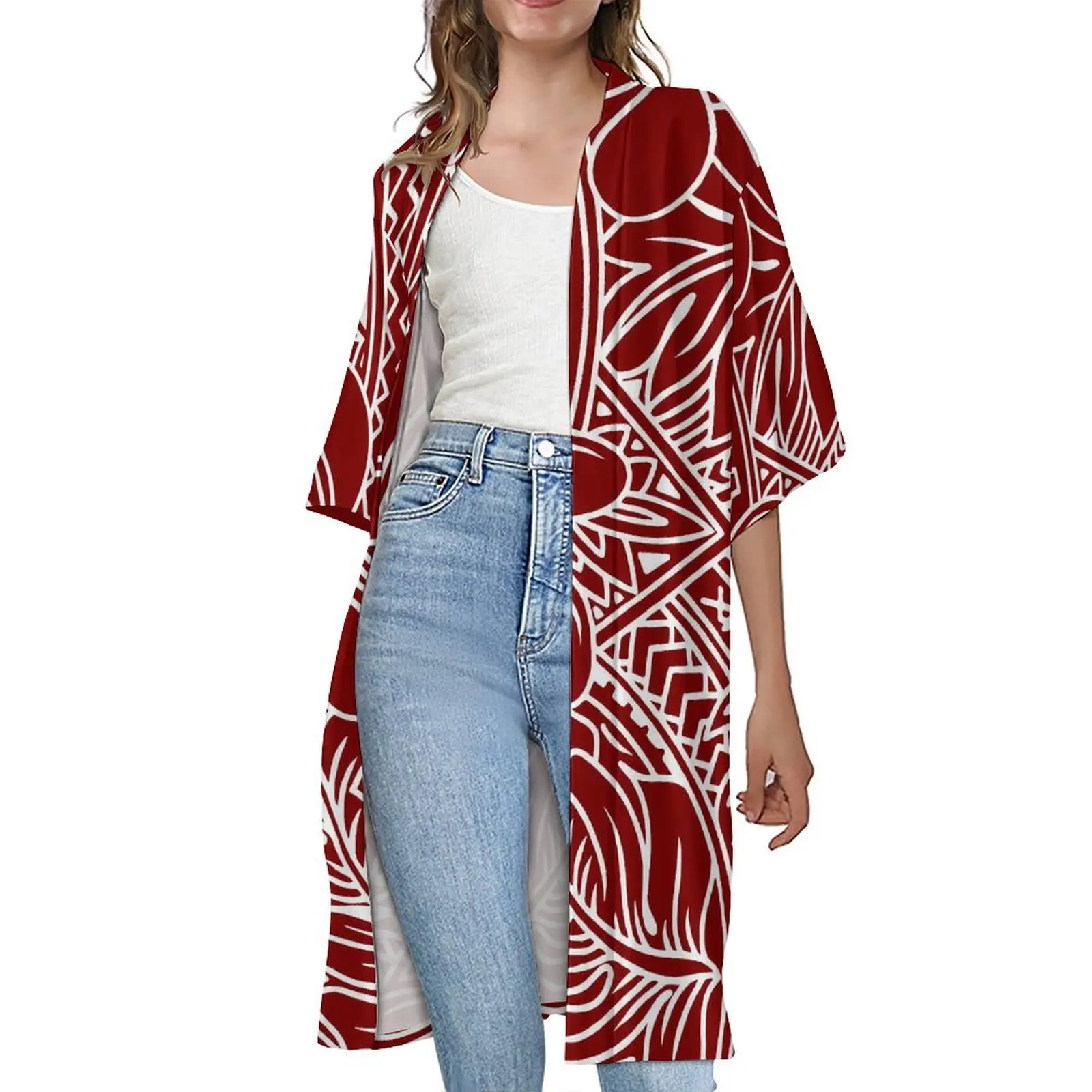 Летний женский кардиган с короткими рукавами и цветком гибискуса синее