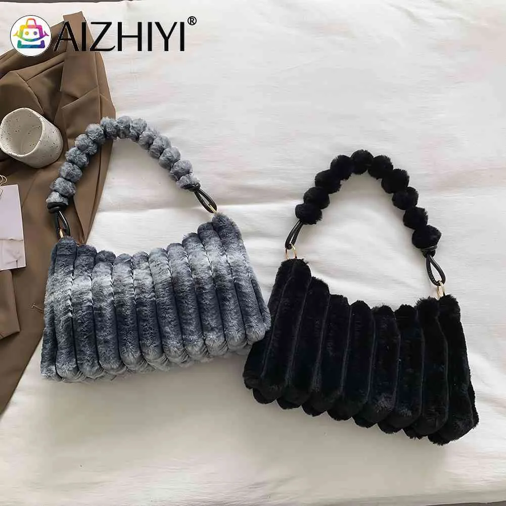 

Плюшевые плюшевые сумки для подмышек, модные вертикальные пушистые женские сумки для покупок, женские зимние однотонные повседневные сумк...