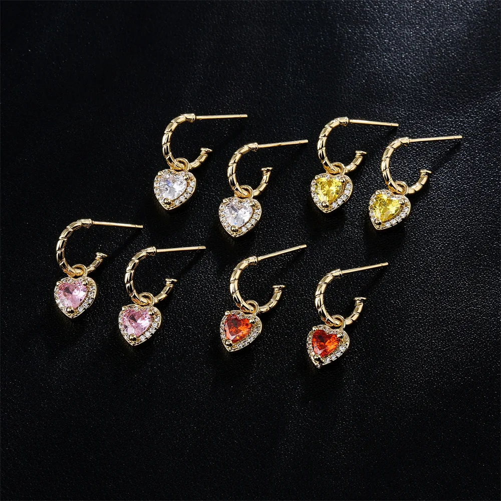 

Popular jewelry copper 4 color zircon heart earrings for women