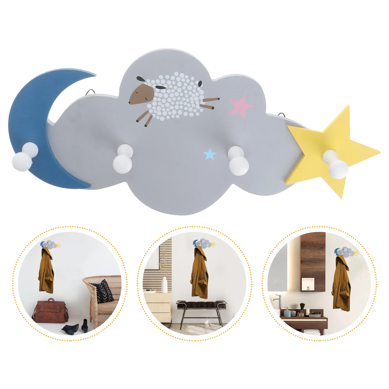 

Hooks Wall Hook Rack Coat Hat Mounted Home Bathroom Robe Clothes Row Creative Star Modern Cartoon Moon Cloud Backpack Kids Towel