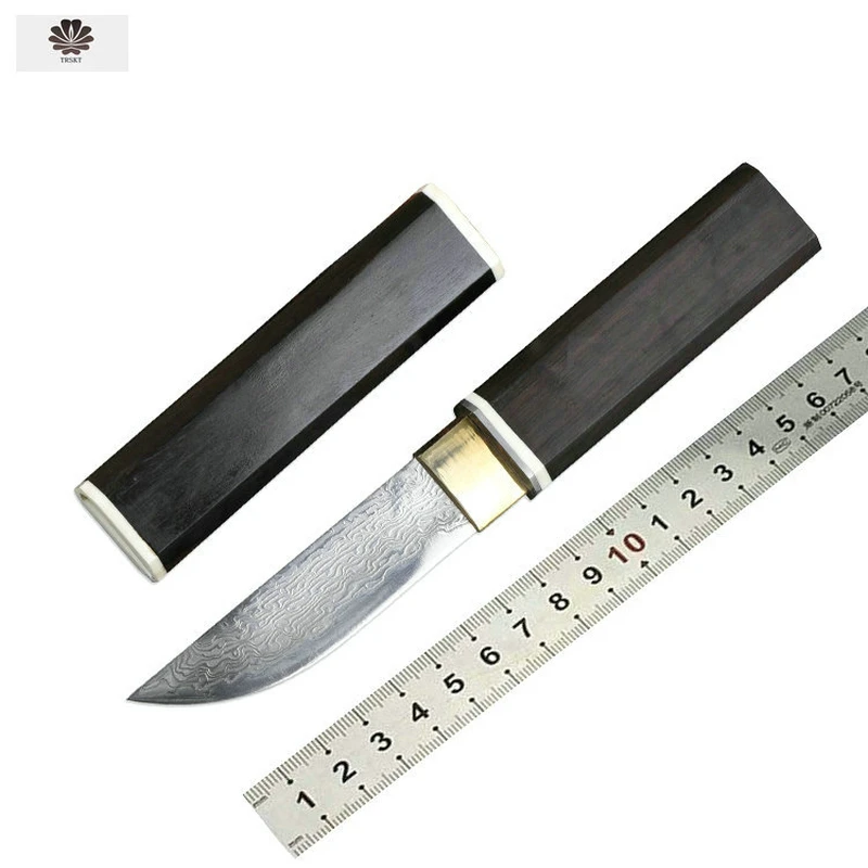 TRSKT Tactical Japanese Knife Outdoor Survival Camping Pocket Knives Camping knife Wood Handle VG10 Damascus steel Dropshipping