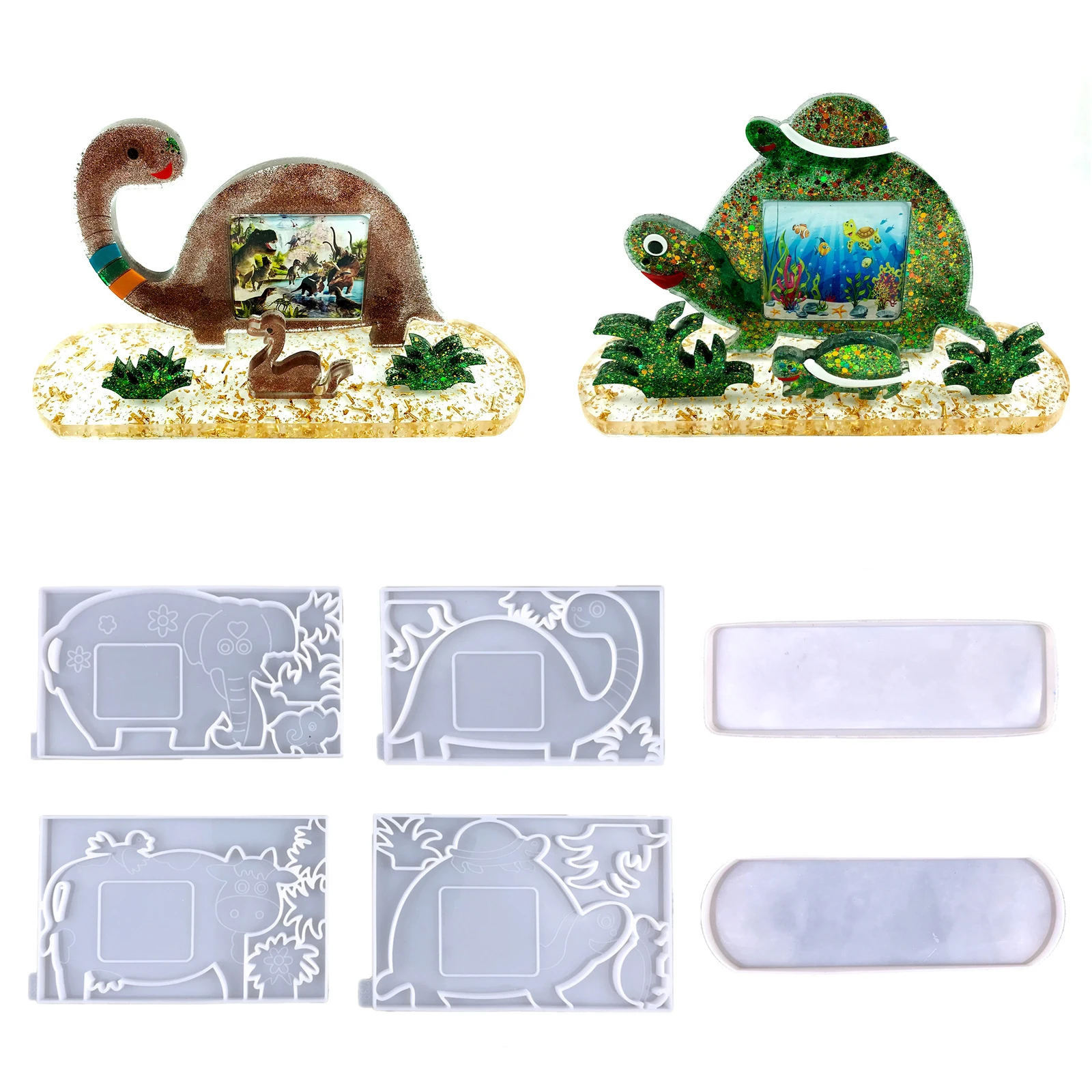 

Animal Photo Frame Ornaments Crystal Resin Mold DIY Elephant Dinosaur Photo Frame Desktop Ornaments Cow Silicone Mold