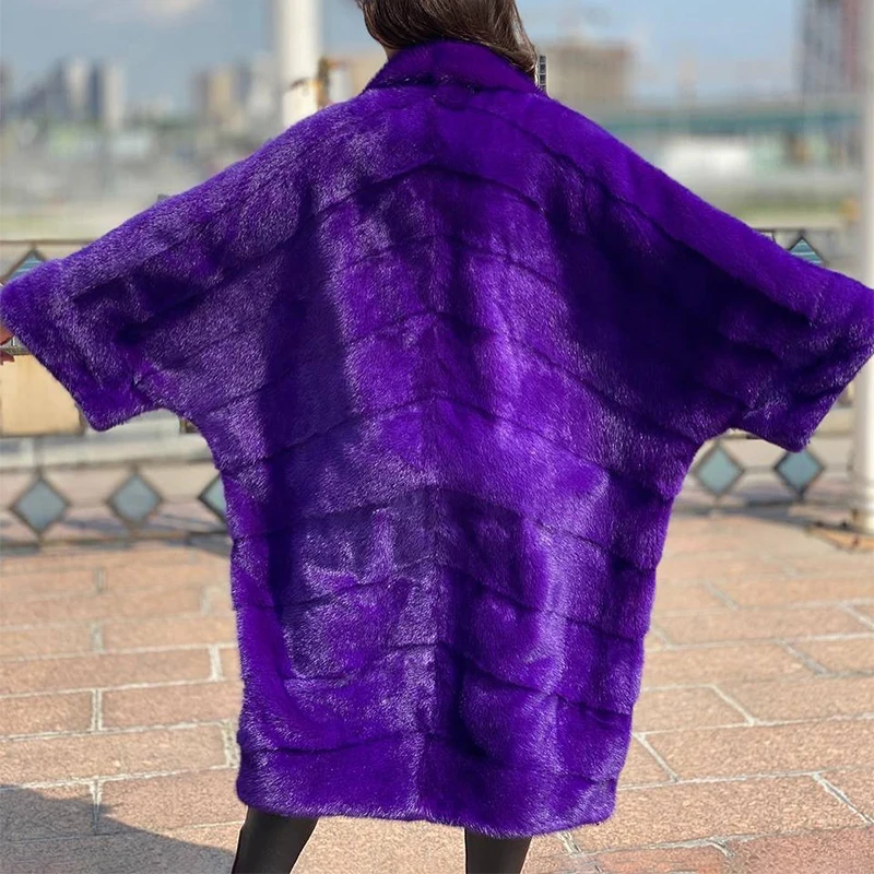 Genuine Mink Fur Coat Woemn Bet Sleeve Lapel Knee-length Tops 2022 Autumn Winter New Luxury Real Mink Fur Jacket Female