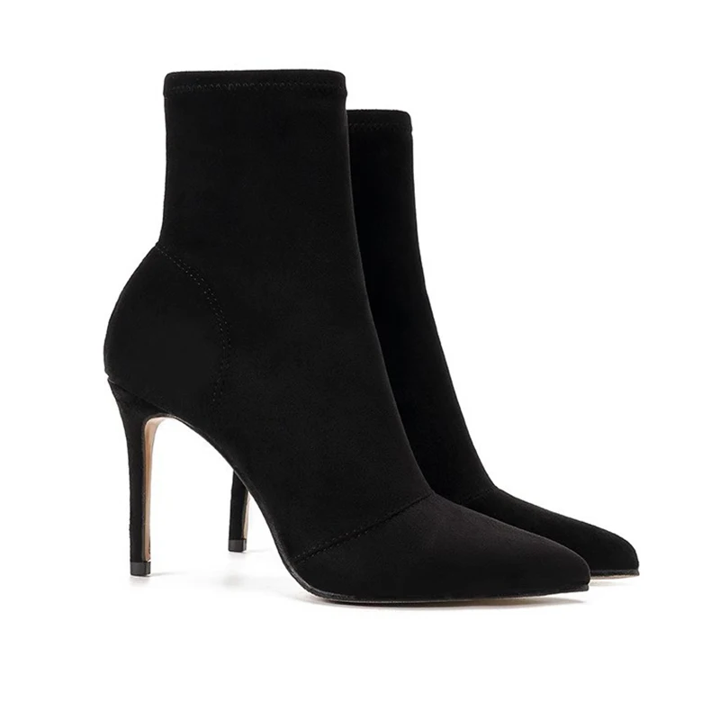Женские замшевые ботильоны на высоком каблуке с острым носком
