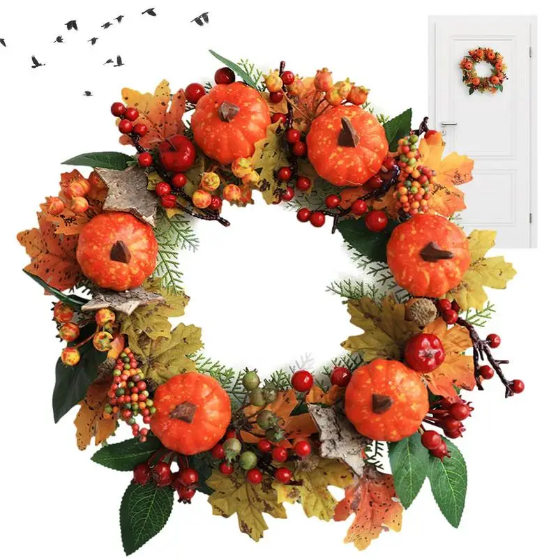 

Fall Wreath For Front Door Harvest Pumpkin Fall Wreath Maple Leaves Pumpkins And Berries Wreath Thanksgiving Wreaths Decorations