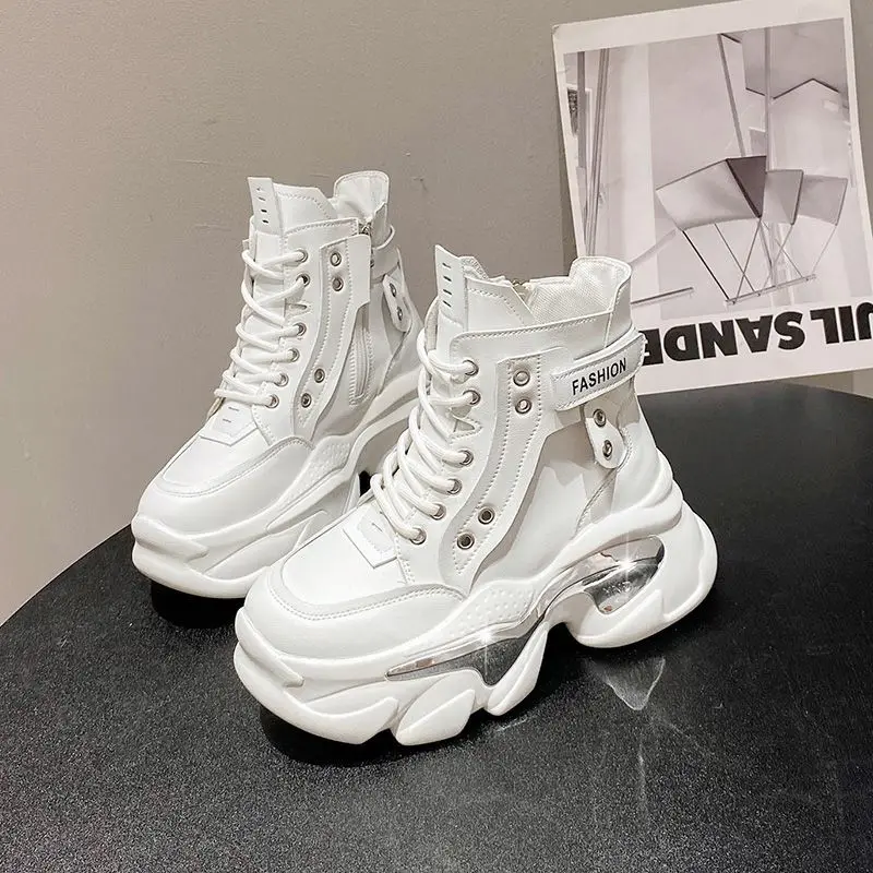 2022 Autumn and Winter New 8cm Height Increasing Insole Women's Platform Thin Velvet High-Top All-Match Short Boots