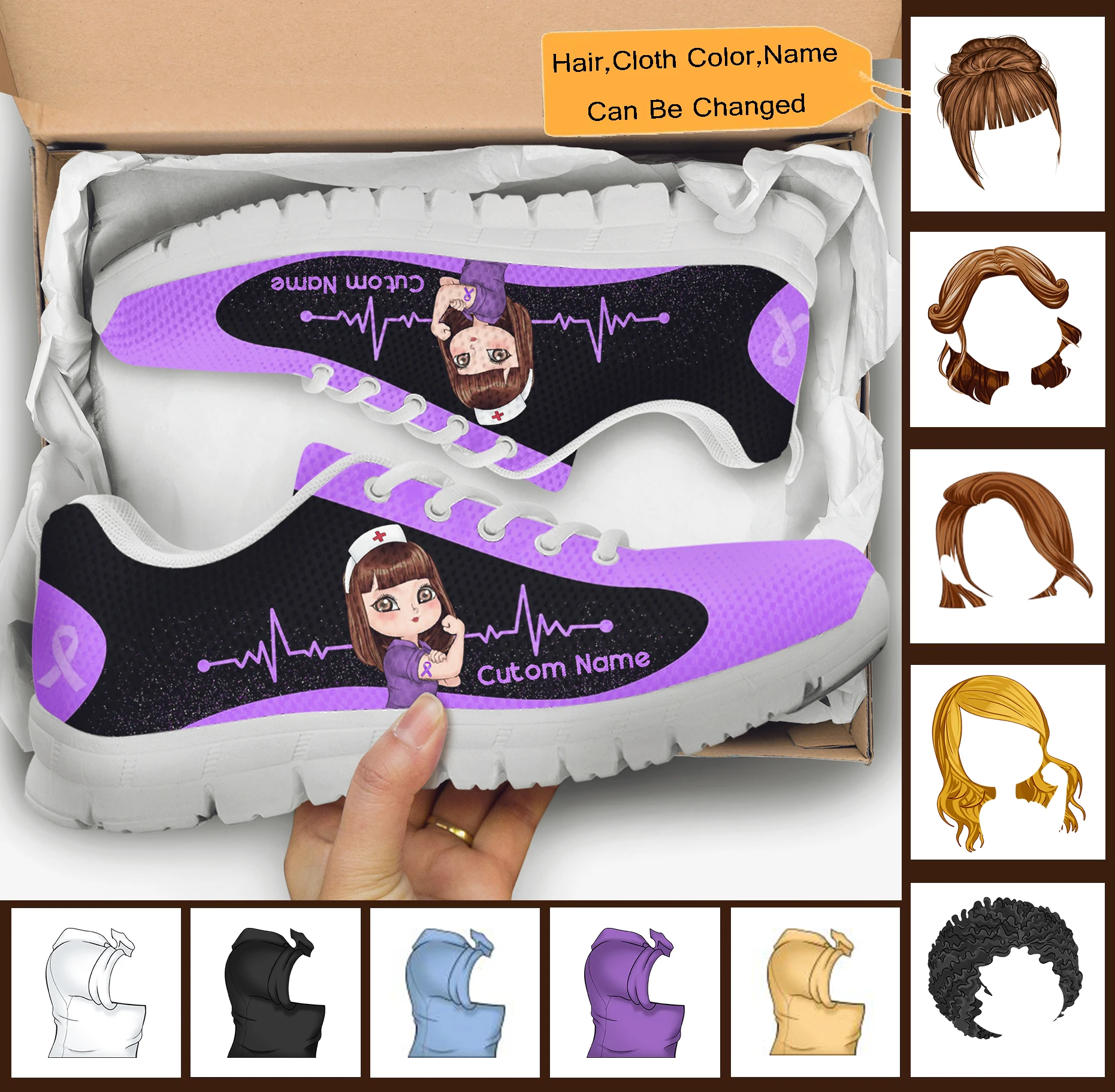 

INSTANTARTS Personalized Women's Nurse Sneakers Nurse Assistant ECG Purple Design Flat Shoes Comfort Lace-up Vulcanized Shoes