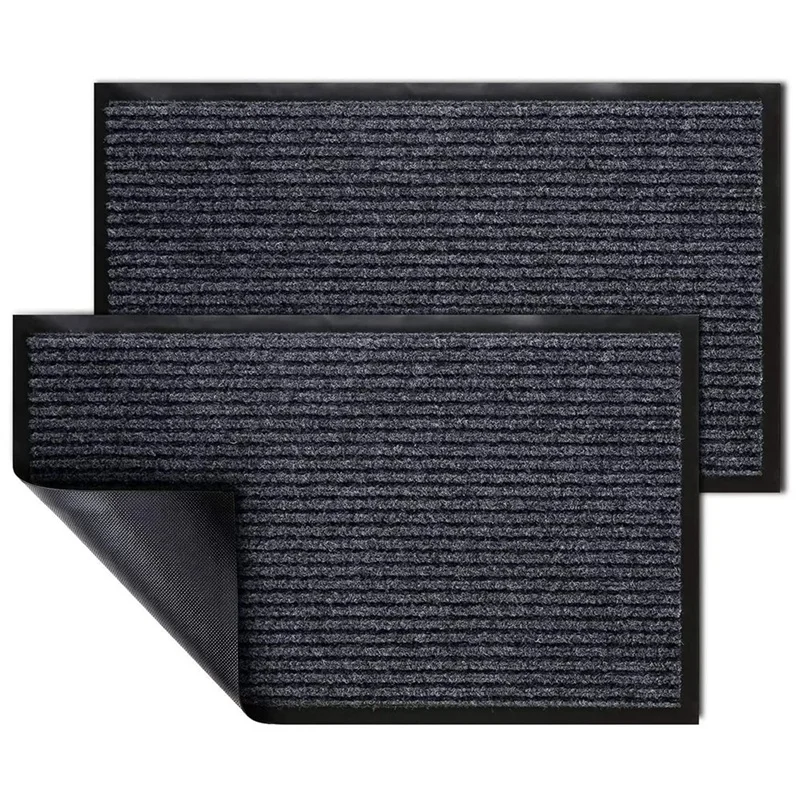 

2 Pack Door Mat Outdoor Indoor, Waterproof Anti-Slip Durable Doormat Low-Profile Design Floor Front Doormat Gray-Black