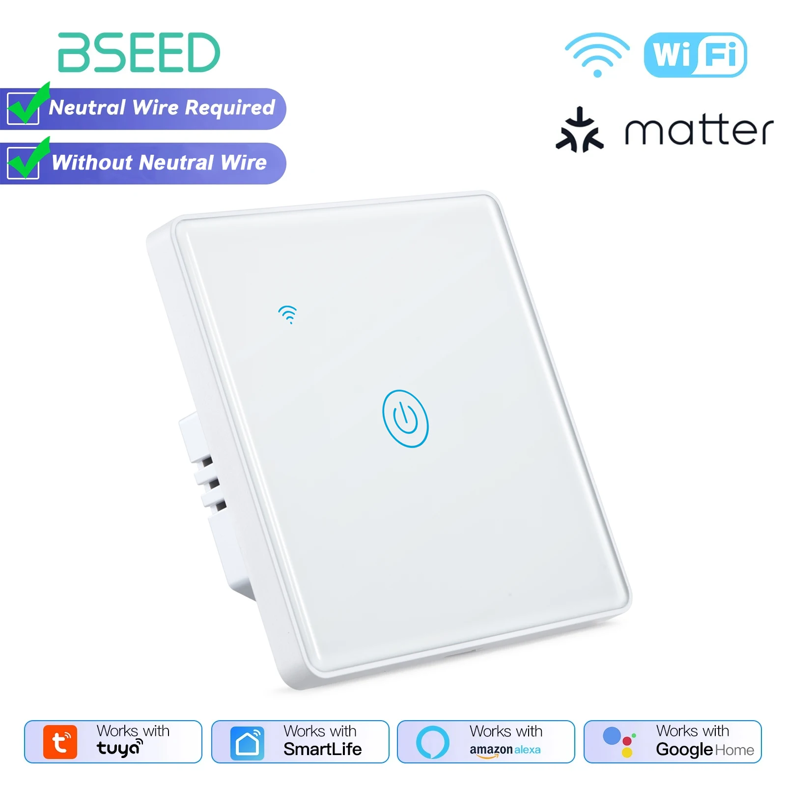 Умный выключатель света BSEED Tuya Matter 1/2/3 Gang