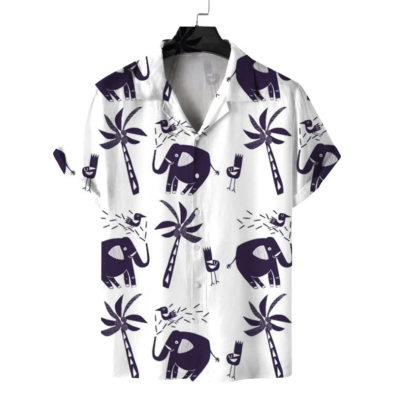 

Men's Casual 3D Printing Palm Tree Shirt Summer Vacation Short-sleeved Lapel Blouse Hawaiian Flower Aloha Shirts Male Tops