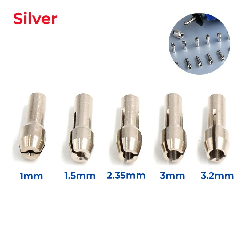 Фото Мини-сверлильный патрон M7 M8, цанга для электрической фрезы, винтовая гайка, серебристые латунные патроны для роторного электроинструмента Dremel №2