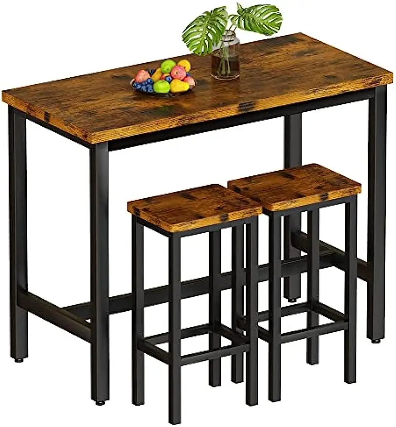

Bar Table Set, 47.2" Pub Table and 2 Stools, 3-Piece Breakfast Table Set for Kitchen, Living Room, Dining Room, Rustic Brown
