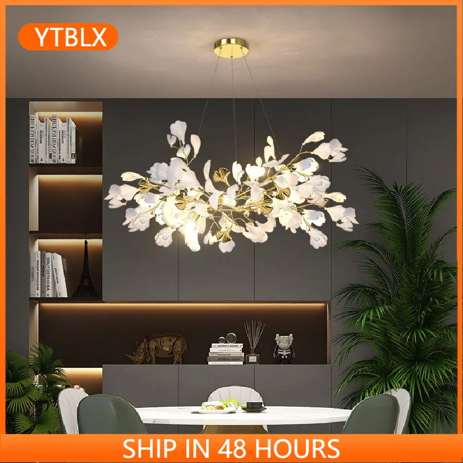 

2022 New Modern Design Chandeliers Porcelain Leaves Pendant Lights Hotel Living Room Bedroom Art Lobby Decoration Chandelier