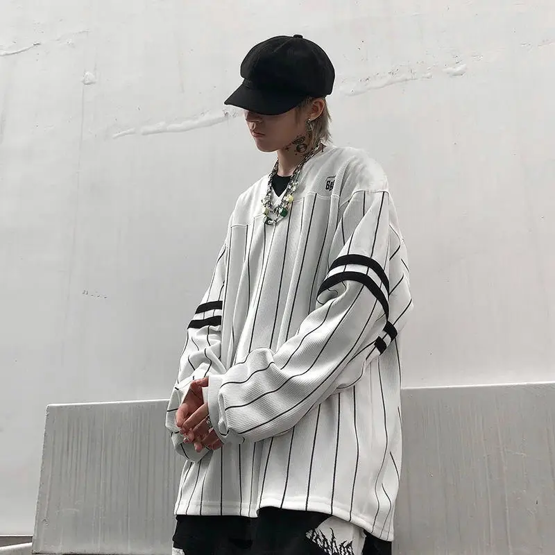 

Harajuku Oversized Sweatshirt Hoodie Long Sleeve Women Clothes V-neck Fashion Tops Striped Baggy Kpop Streetwear Goth Pullovers
