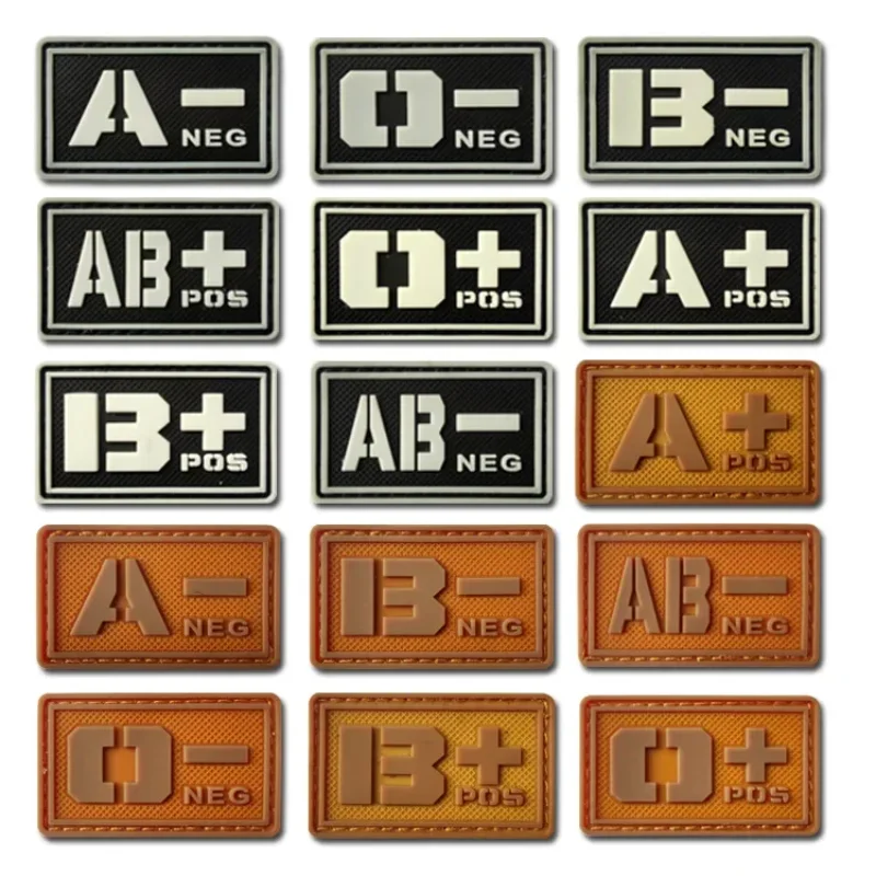 A+ B+ O+ AB+ POS Blood Group ПВХ значки с крючками на спине 3D резиновая медицинская нашивка