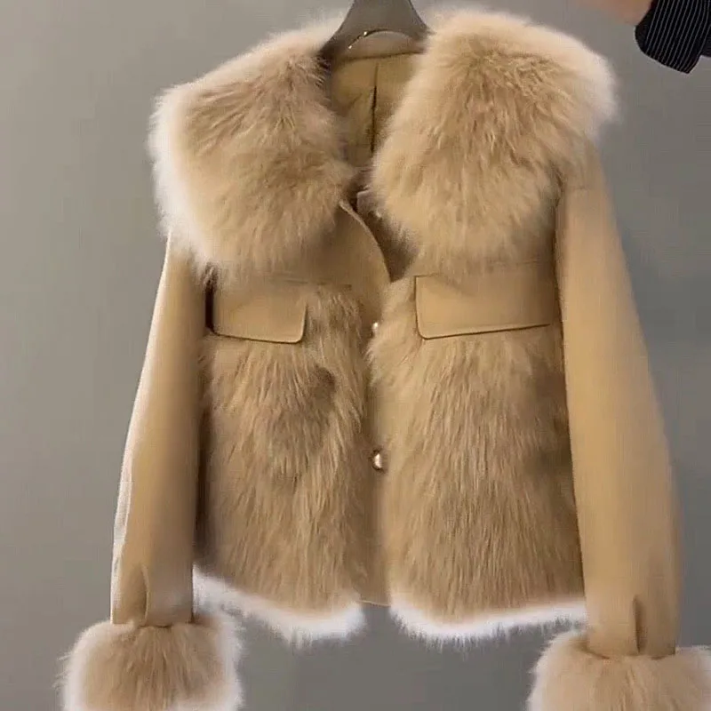 Faux Fox Fur Winter Clothes for Women Fashion 2022 New Elegant Coats Luxury Designer Europe and America Long Sleeves Y2k Jacket