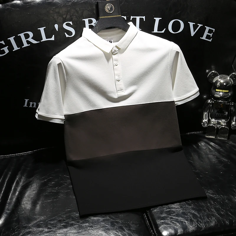 

Stripe Fashion Tshirt Casual Round Neck Fashion Short Sleeve Polo Shirt Men Slim Fit Harajuku Polo-shirt Men Clothing R65