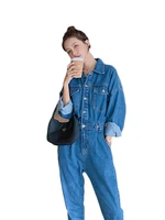 denim jumpsuits women long cargo pants sets 2022 spring autumn new high waist korean office lady blue straight jumpsuit feminina