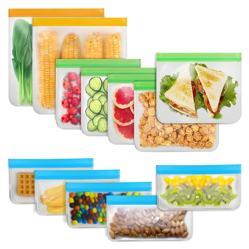 

12Pcs Reusable Refrigerator Freezer Fresh-Keeping Bag Peva Double Bone Sealed Waterproof Bag Fruit Sandwich Lunch Bag