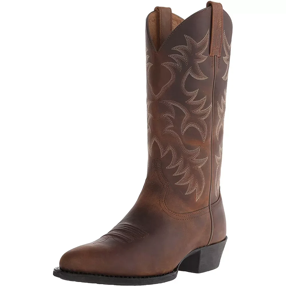 

2023NEW High-heeled Men's Wood-rooted Mid-tube Boots European and American Style Western Cowboy Boots Winter Size 38-48