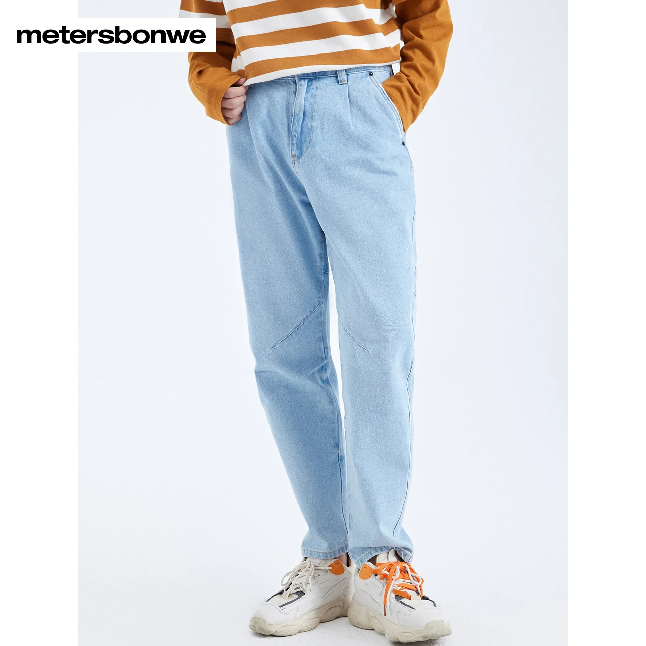 Metersbonwe Spring Jeans For Men Light Bule Pure Cotton Loose Denim Trousers Casual High Quality Peg Top Jeans