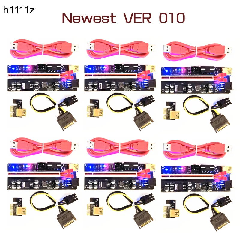 6 шт. LED PCI-E PCIE Райзер 010 GPU Райзер PCI Express X16 для видеокарты Райзер PCIE X16 переходник адаптер для майнинга биткоинов
