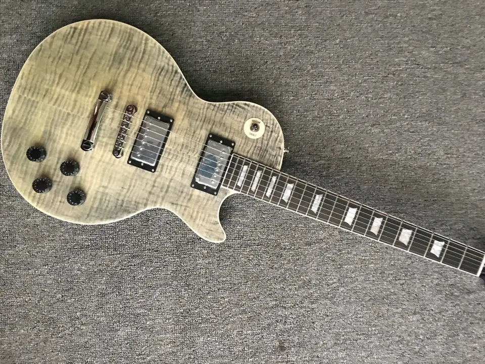 

Высококачественная стандартная электрическая гитара Flame LP, электрическая гитара, Прозрачная Черная электрическая гитара, бесплатная доставка