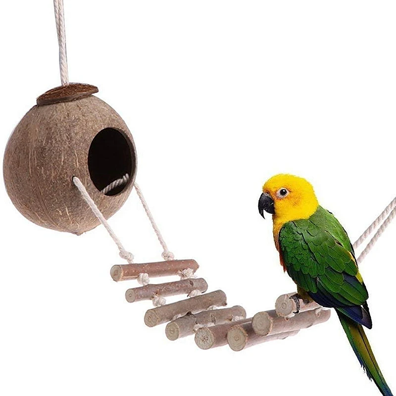 

Bird Cages & Nests Natural Coconut Shell Cage Feeder Parakeet Birds Squirrel Hamster Pet Toys Decoration Dropshiping
