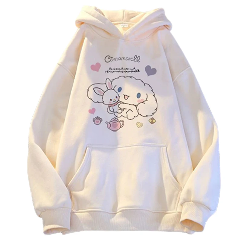 

Sanrios Cinnamoroll Tops Female Long Sleeves Hooded Plus Velvet Conventional Cartoon Hoodie Loose Leisure Autumn Toys for Girl