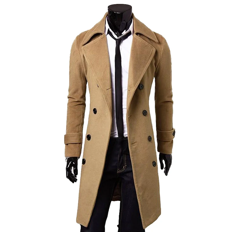 

Winter Wool Coat Jackets Wool-Blends Casual Cotton Slim Fit Thick Trench Long Man Coat Outwear Clothes casaco masculino pea coat