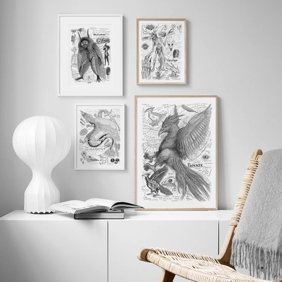 

Wendigo Phoenix Mothman Snallygaster Legendary Monster Wall Art Print Canvas Painting Nordic Poster Decor Pictures Living Room