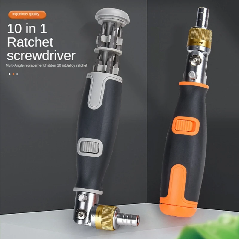 

Bidirectional Ratchet Deformation Multi-Angle Special-Shaped Screwdriver With Batch Head 10-In-1 Screwdriver Set Orange