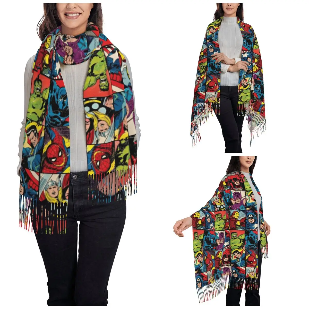 Шарф супергероя Мстителей женский зимне-осенний платок из пашмины длинный шарф с